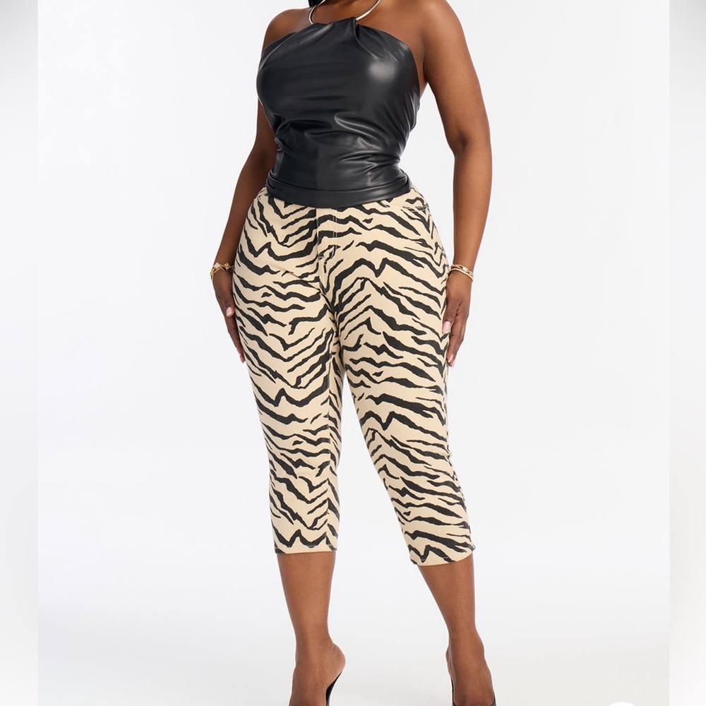 Fashion Nova Black and Tan Zebra Print Capris